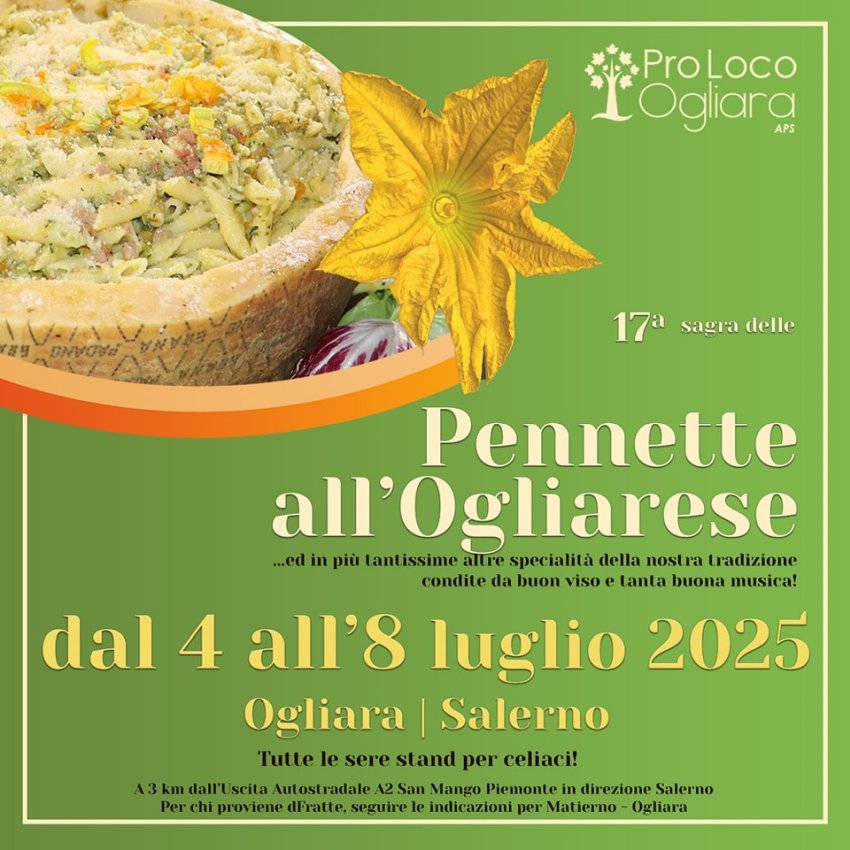 17° Sagra delle Pennette all’Ogliarese 2025 a Salerno: 5 giorni di sapori tipici, musica e tradizione