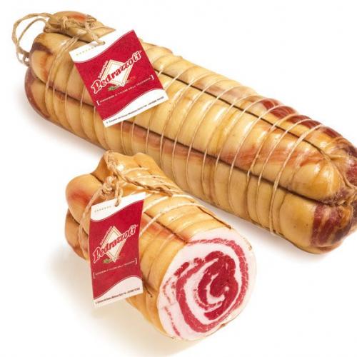 Pancetta casereccia bianca arrotolata con cotenna senz'aglio intera