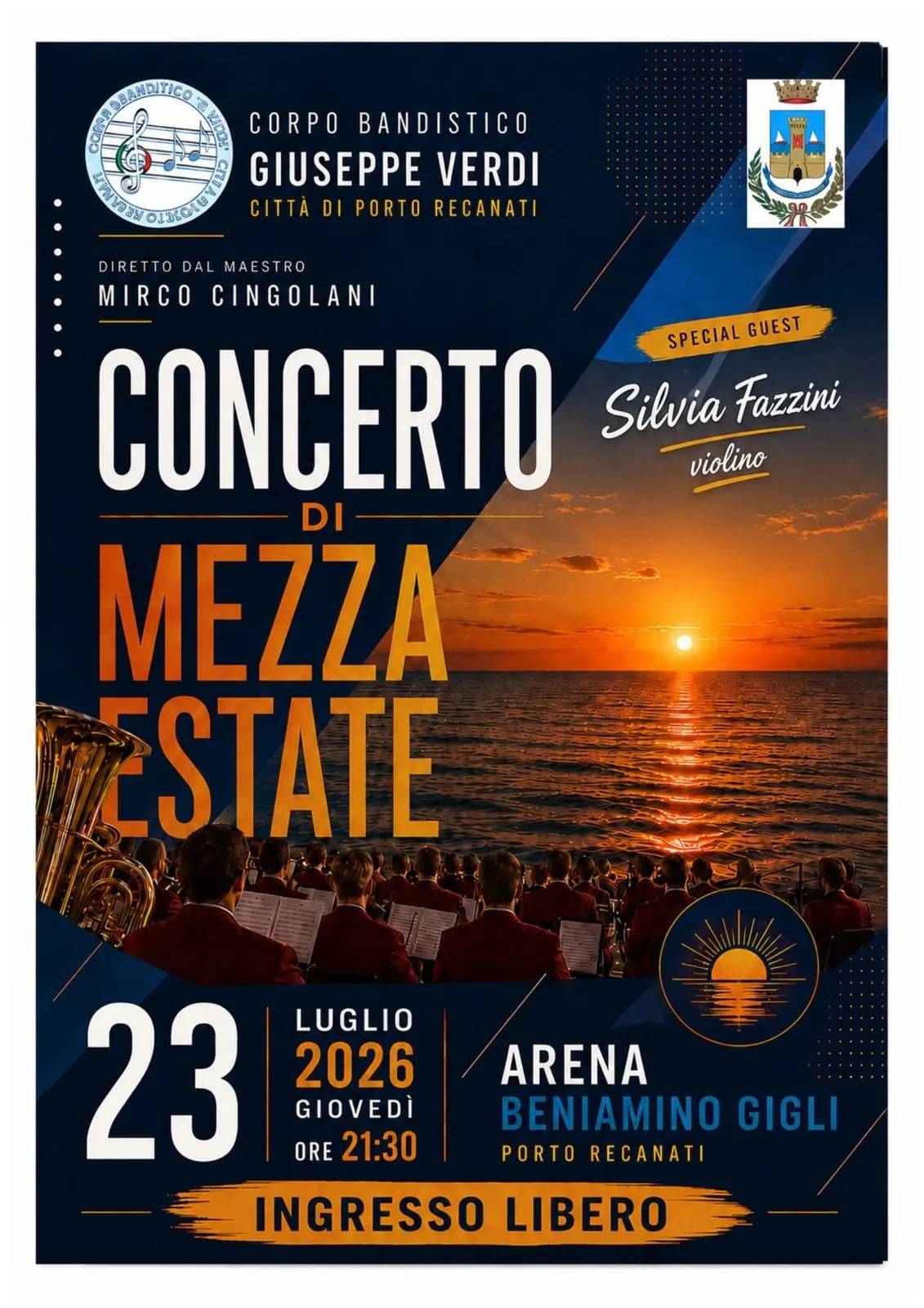Locandina Concerto di Mezza Estate 2026 a Porto Recanati (Macerata)