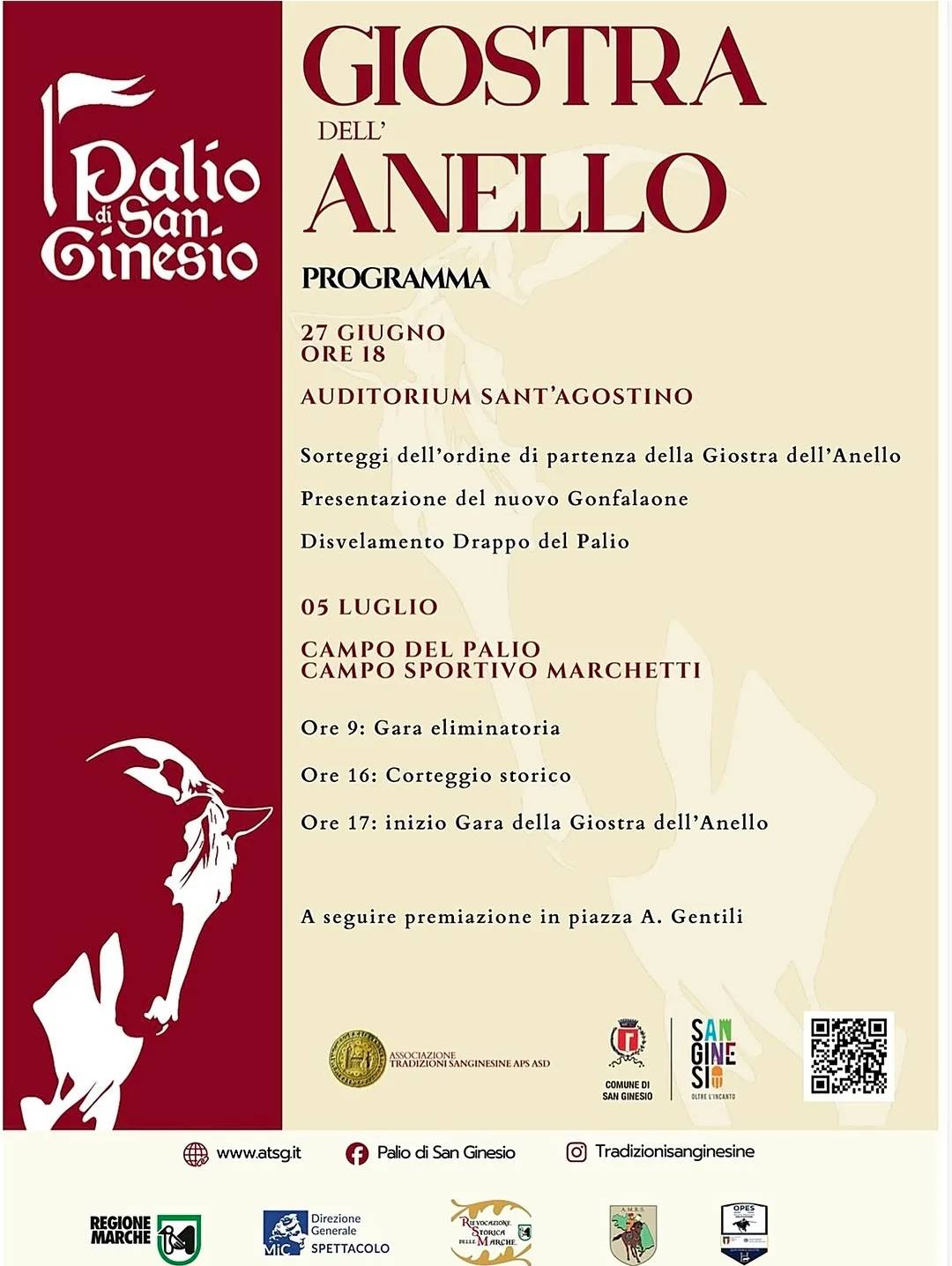 Locandina Palio dell'Anello 2026 a San Ginesio (Macerata)