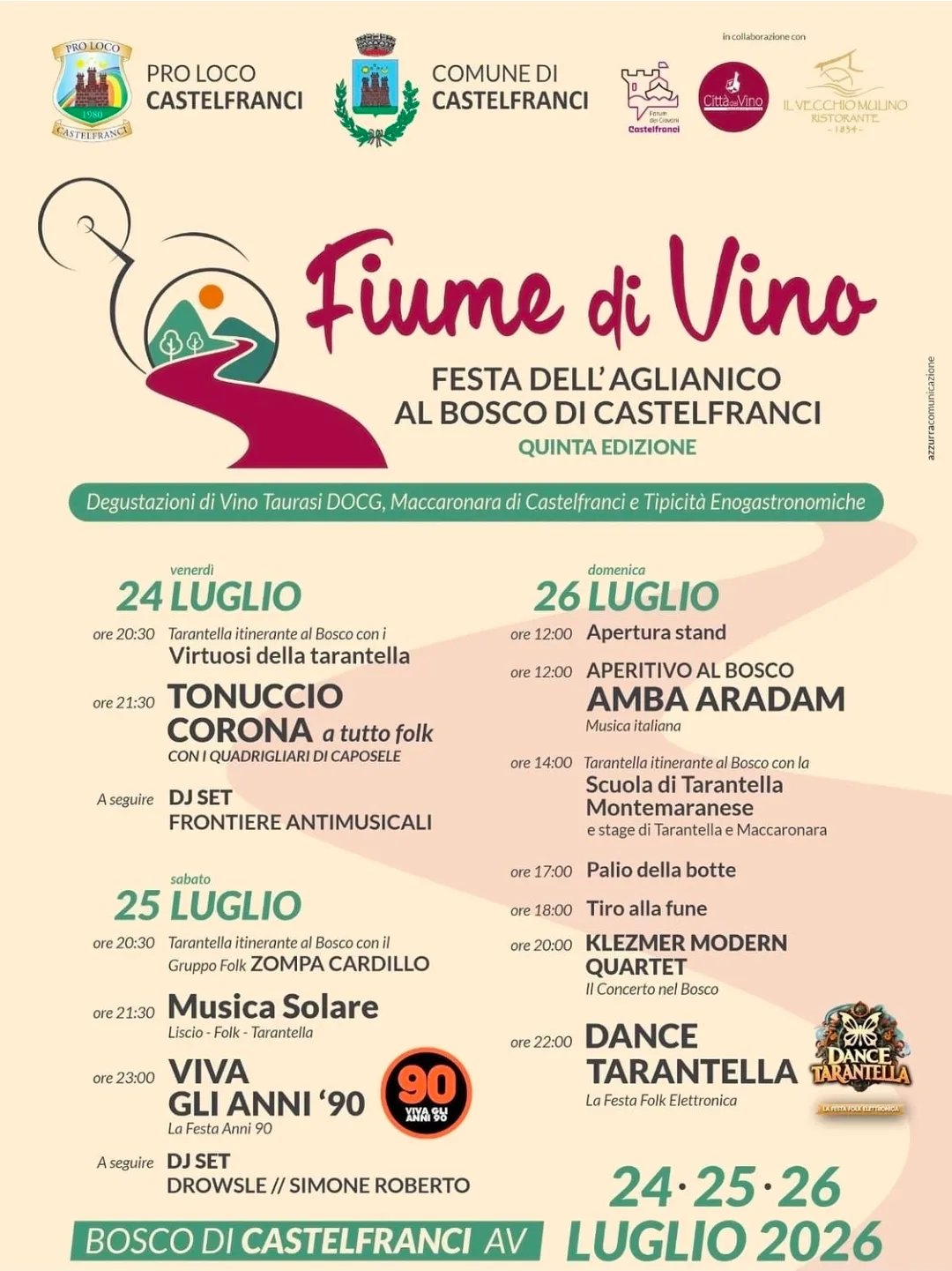 Locandina 5ª Fiume di Vino – Festa dell'Aglianico 2026 a Castelfranci (Avellino)