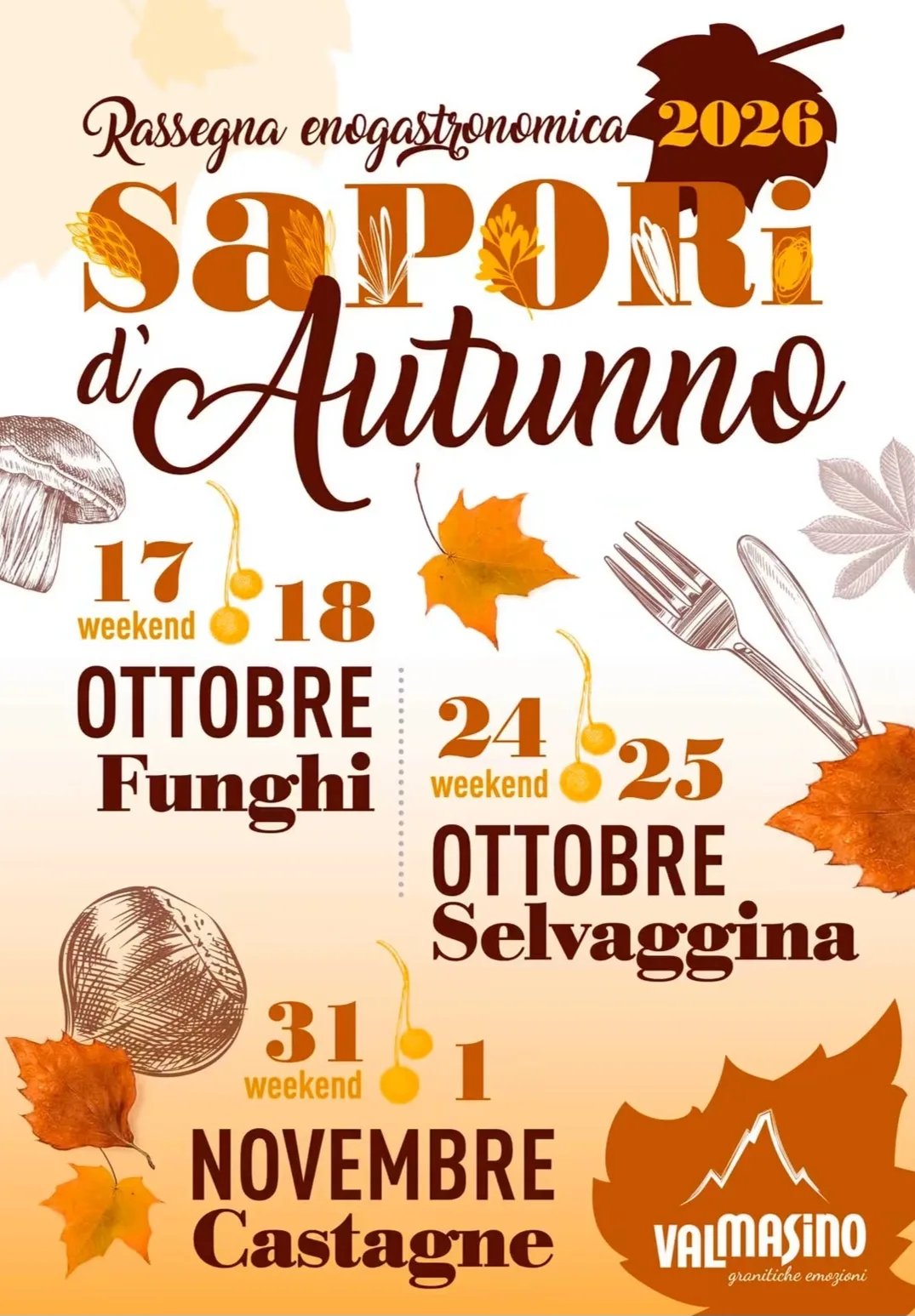 Locandina calendario eventi ottobre 2026 a Val Masino (Sondrio)