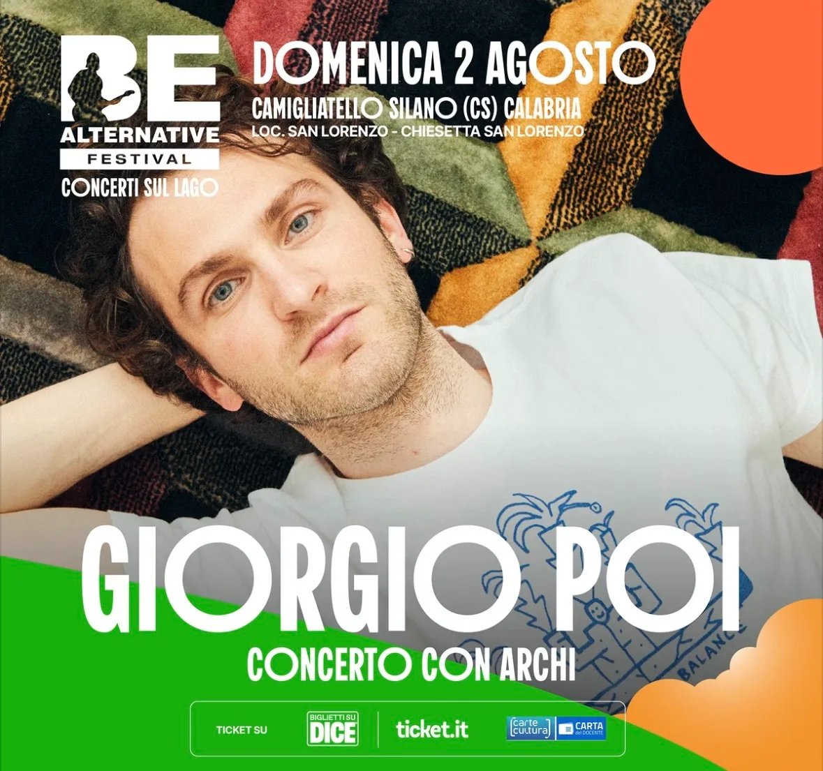 Locandina BE Alternative Festival 2026 - Giorgio Poi concerto con arch a Spezzano della Sila (Cosenza)