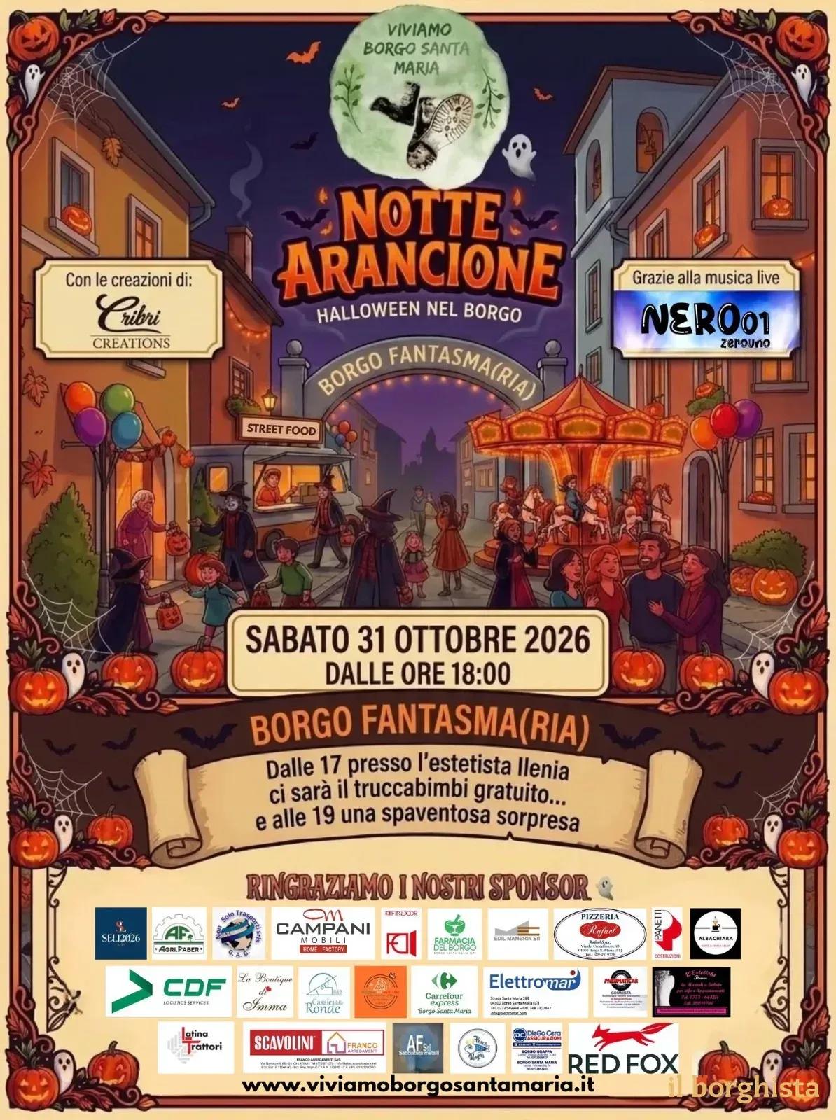 Locandina Notte Arancione Halloween nel Borgo 2026 a Latina (LT)