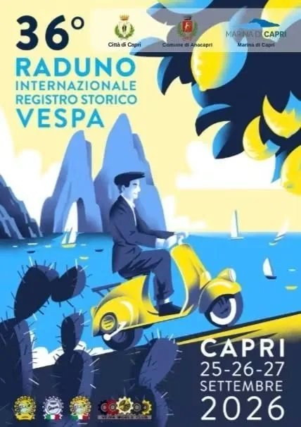 Locandina 36° Raduno Internazionale Registro Storico Vespa 2026 a Capri (Napoli)
