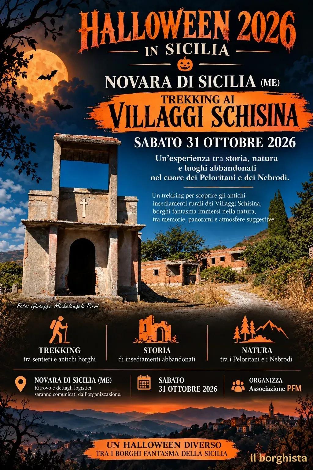 Locandina Trekking ai Villaggi Schisina 2026 a Novara di Sicilia (Messina)