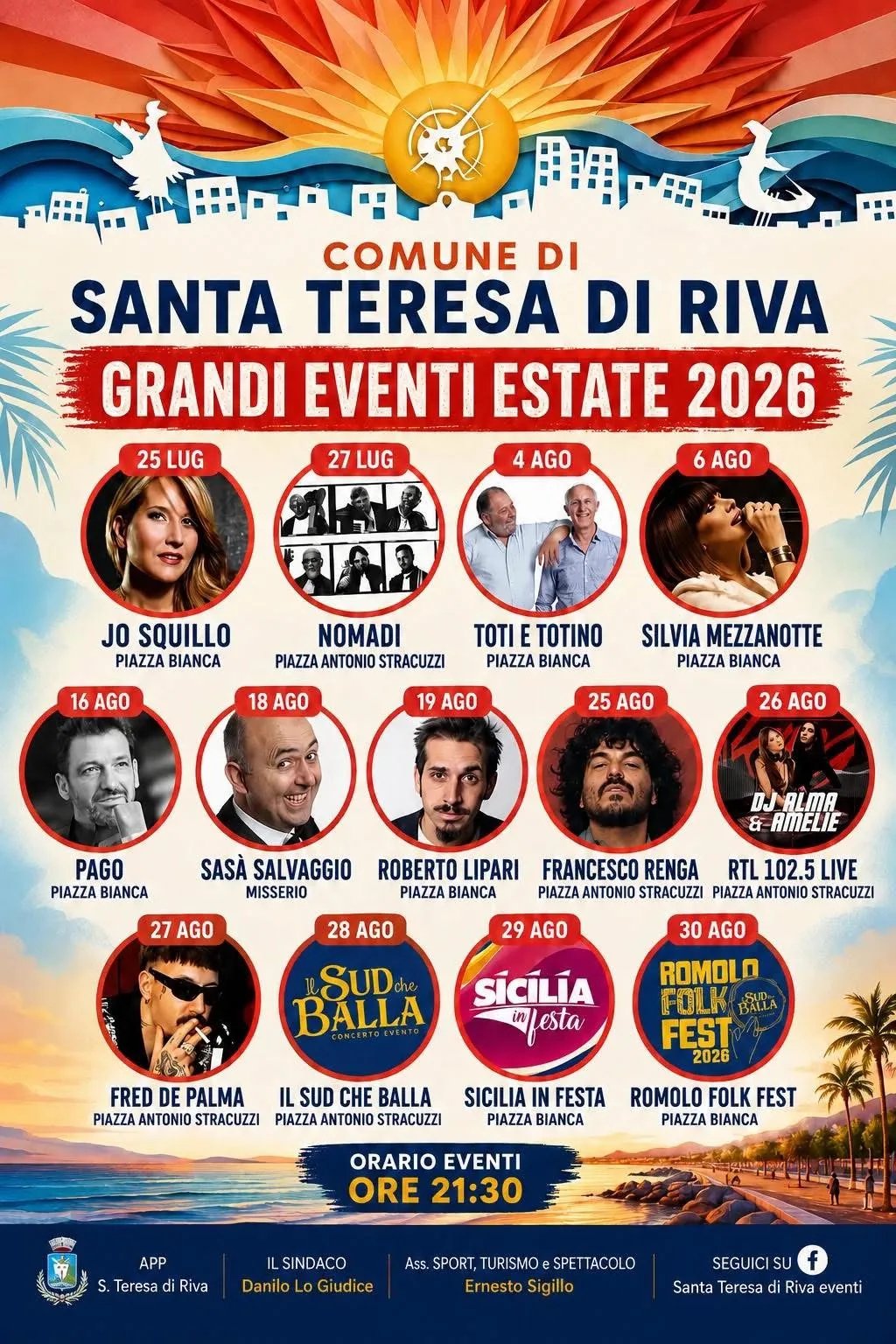 Locandina Grandi Eventi Estate Santa Teresa di Riva 2026 a Santa Teresa di Riva (Messina)