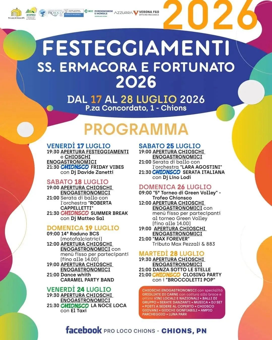 Locandina Festeggiamenti SS. Ermacora e Fortunato 2026 a Chions (Pordenone)