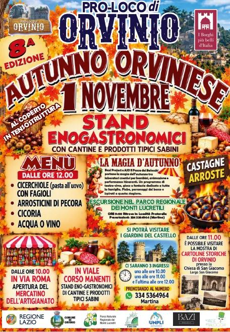 Locandina Autunno Orviniese: i sapori della Sabina in festa – 1 novembre a Orvinio (Rieti)