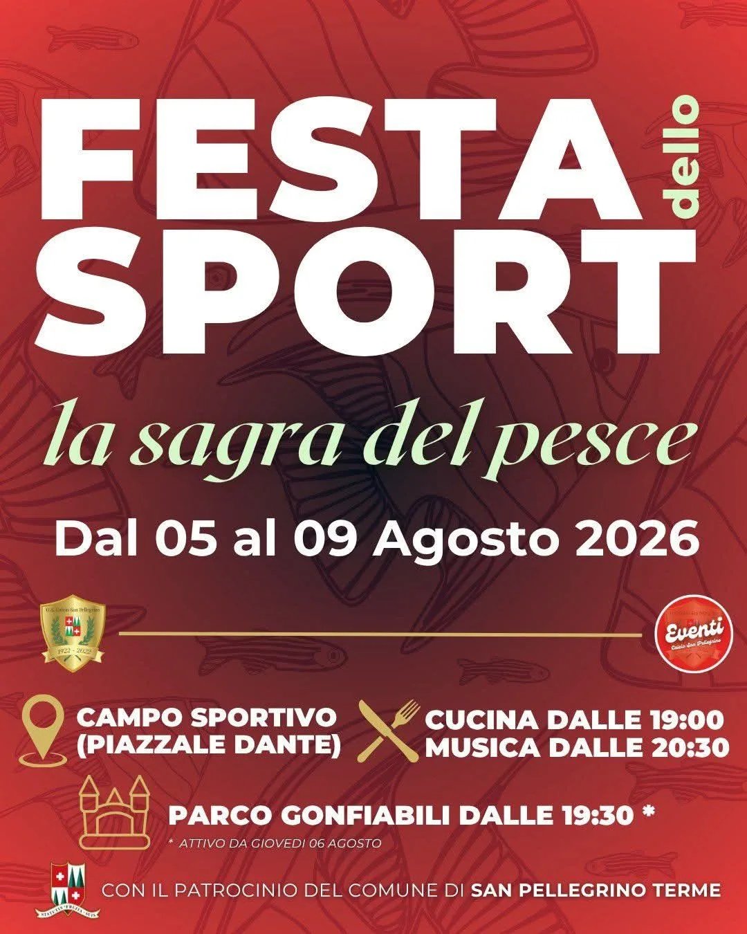 Locandina Festa dello Sport - la sagra del pesce 2026 a San Pellegrino Terme (Bergamo)