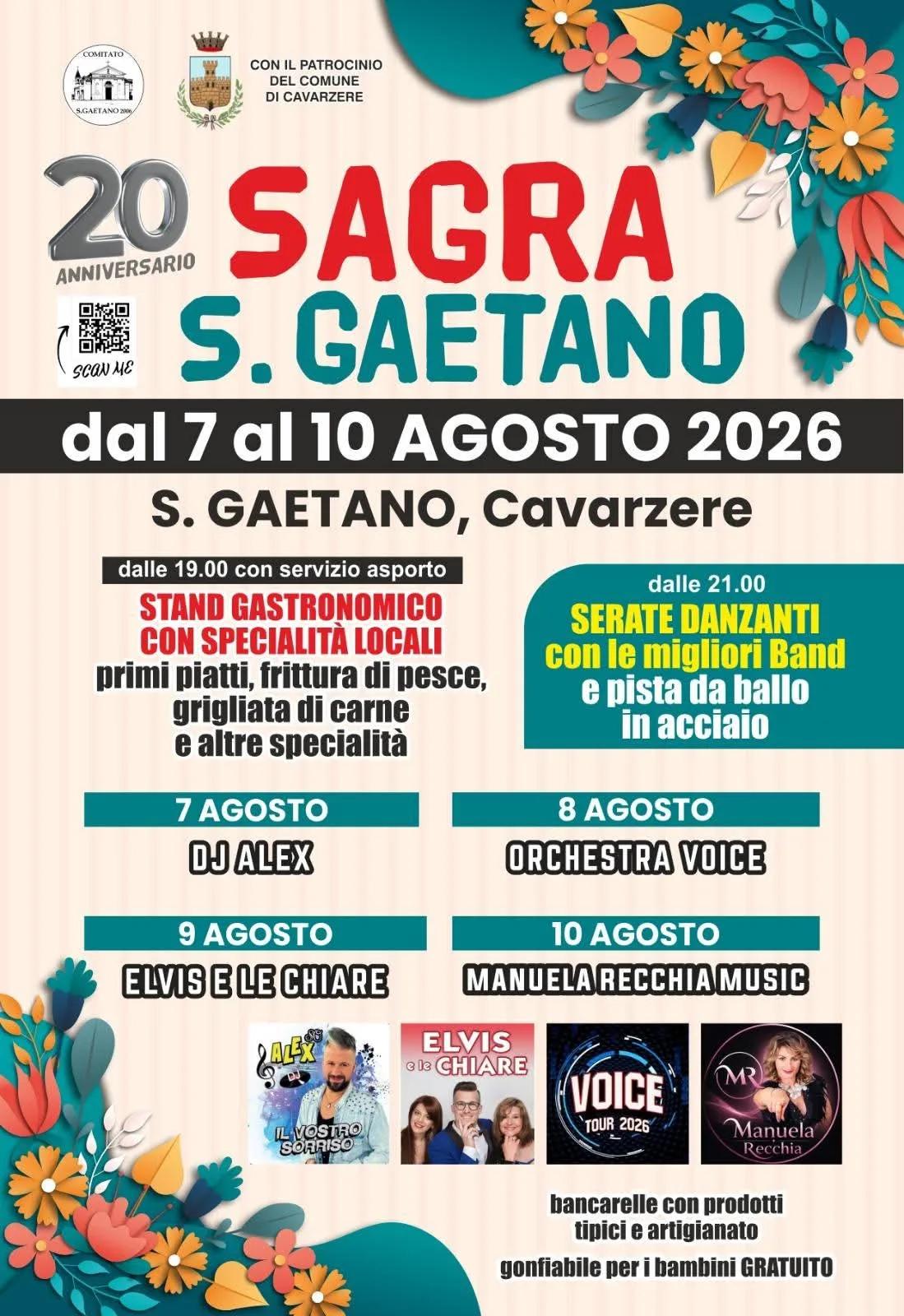 Locandina Sagra S. Gaetano — 20° Anniversario 2026 a Cavarzere (Venezia)