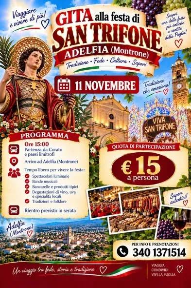 Locandina Gita alla festa di San Trifone 2026 a Adelfia (Bari)