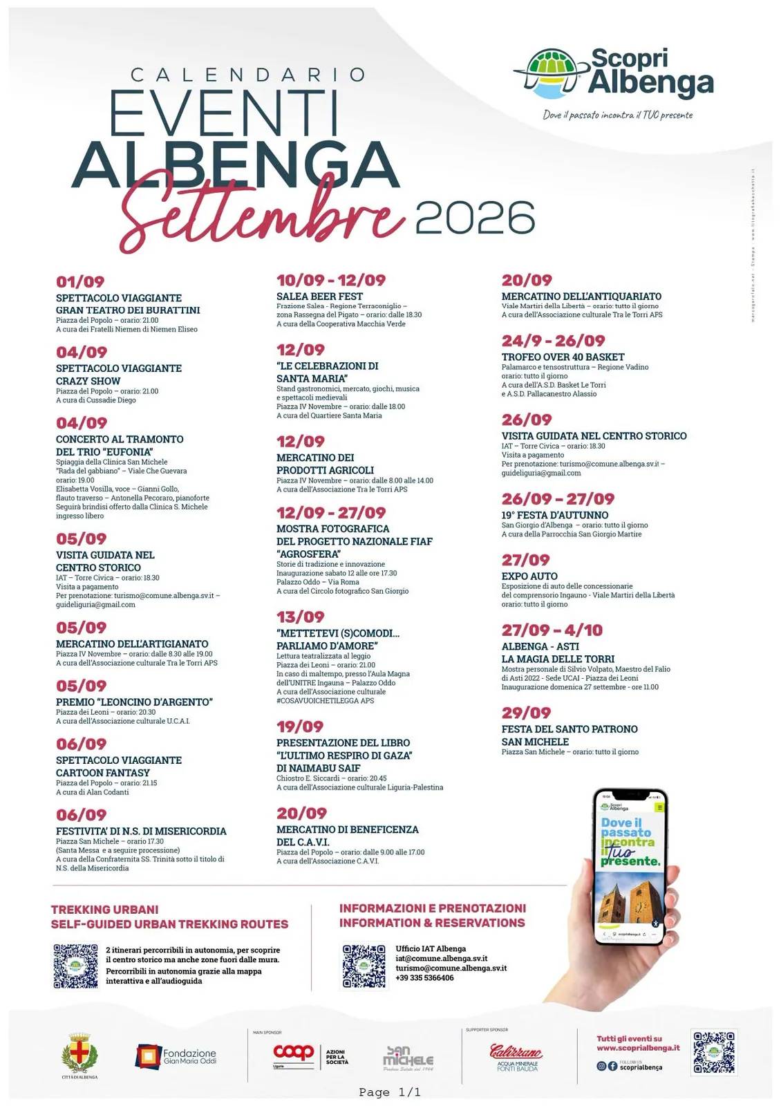 Locandina calendario eventi settembre 2026 a Albenga (Savona)