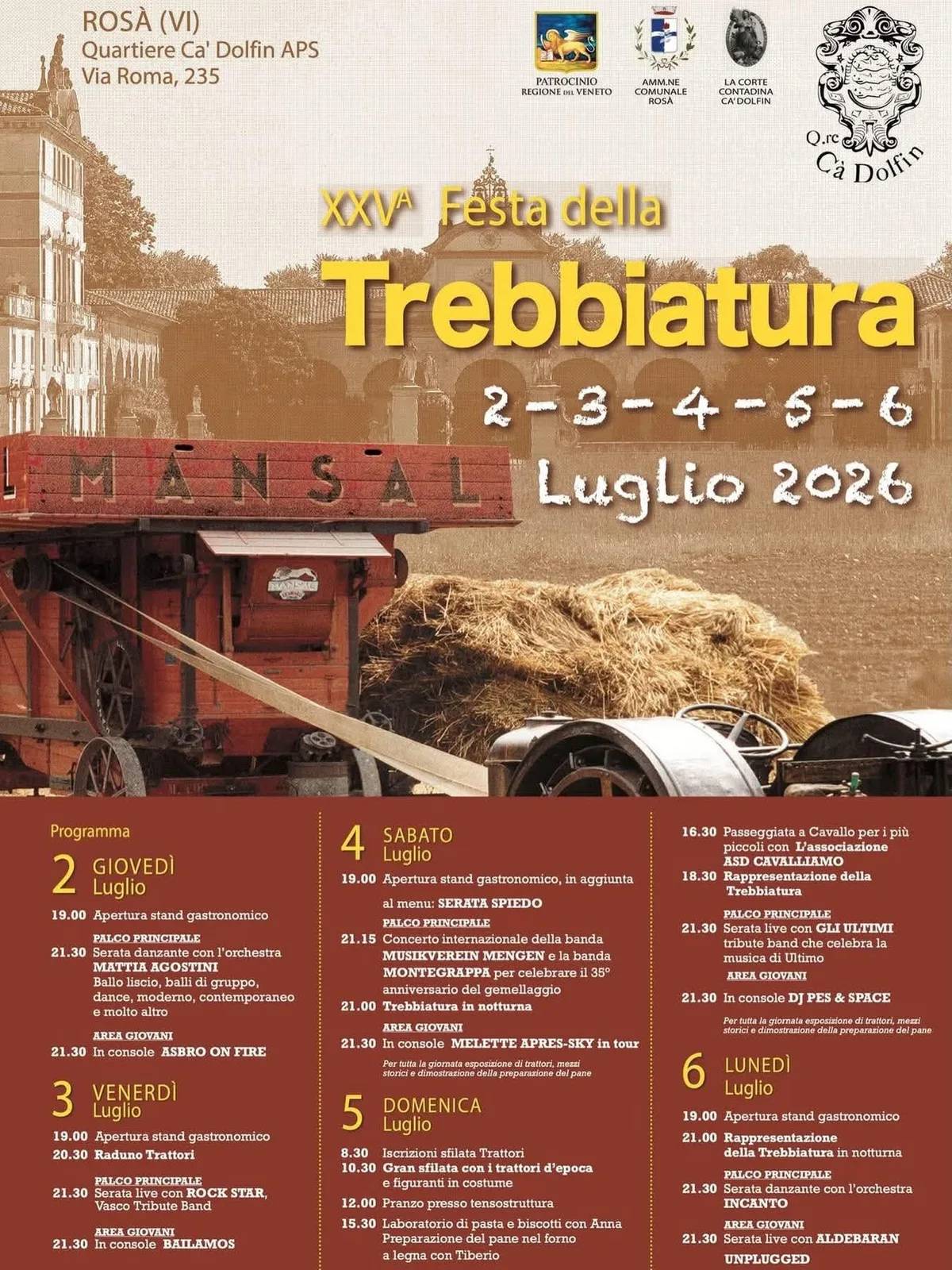 Locandina XXV Festa della Trebbiatura 2026 a Rosà (Vicenza)