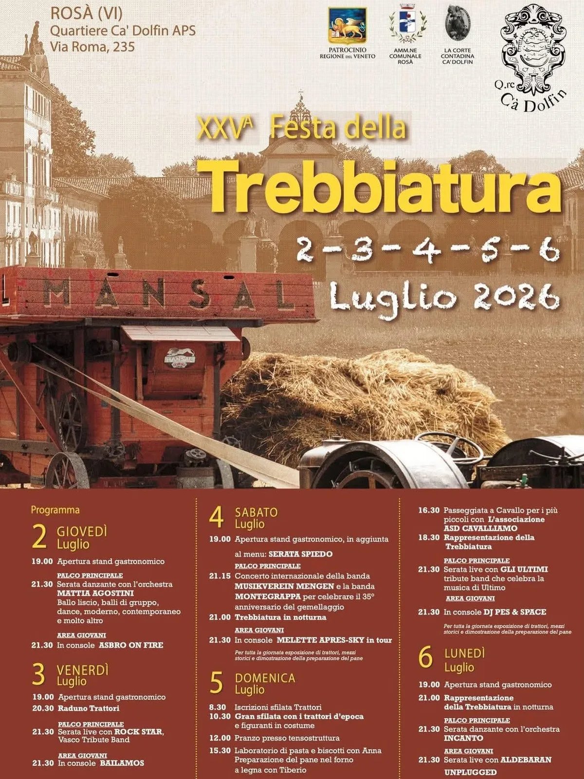 Locandina XXV Festa della Trebbiatura 2026 a Rosà (Vicenza)
