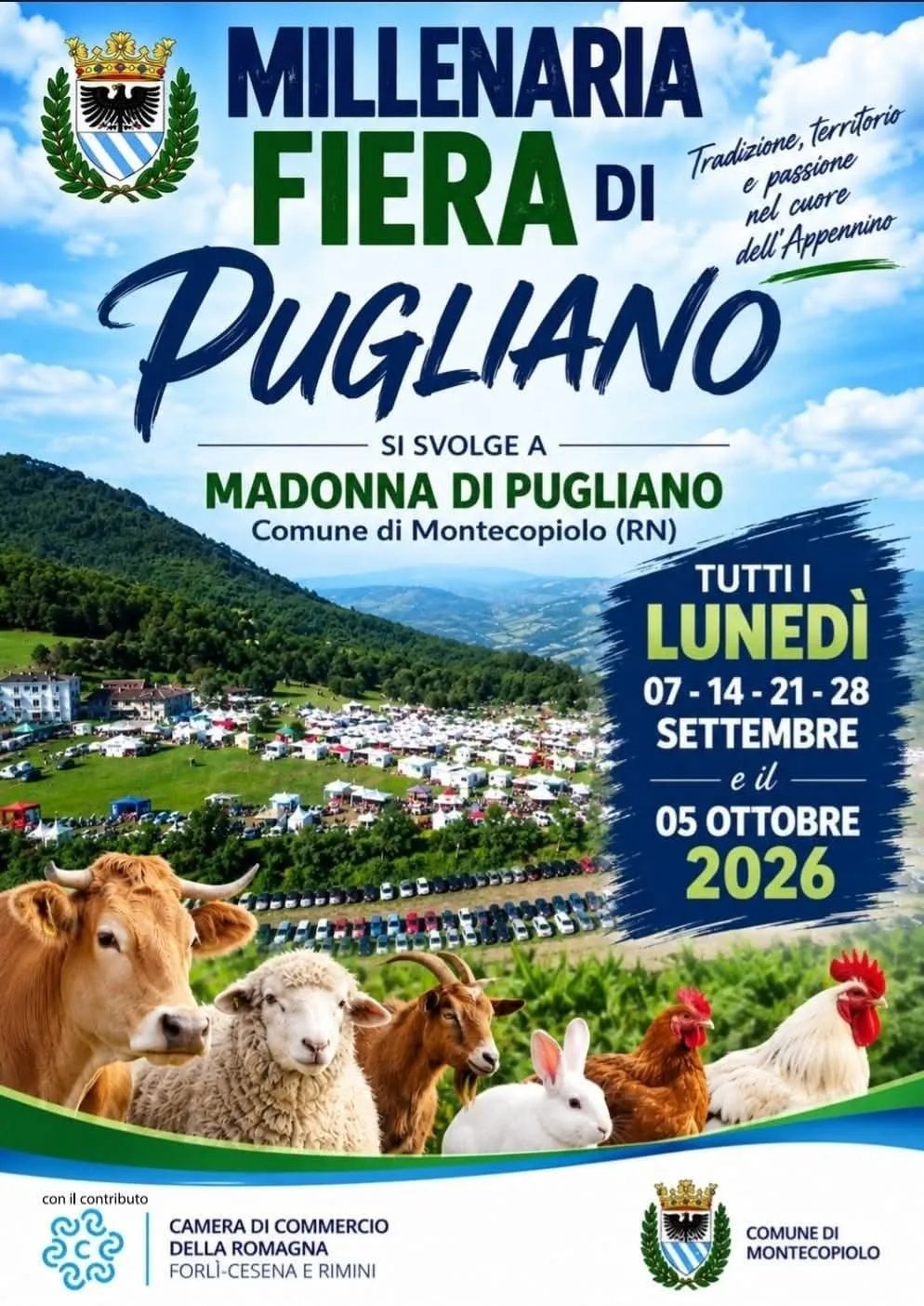 Locandina calendario eventi autunno 2026 a Montecopiolo (Rimini)