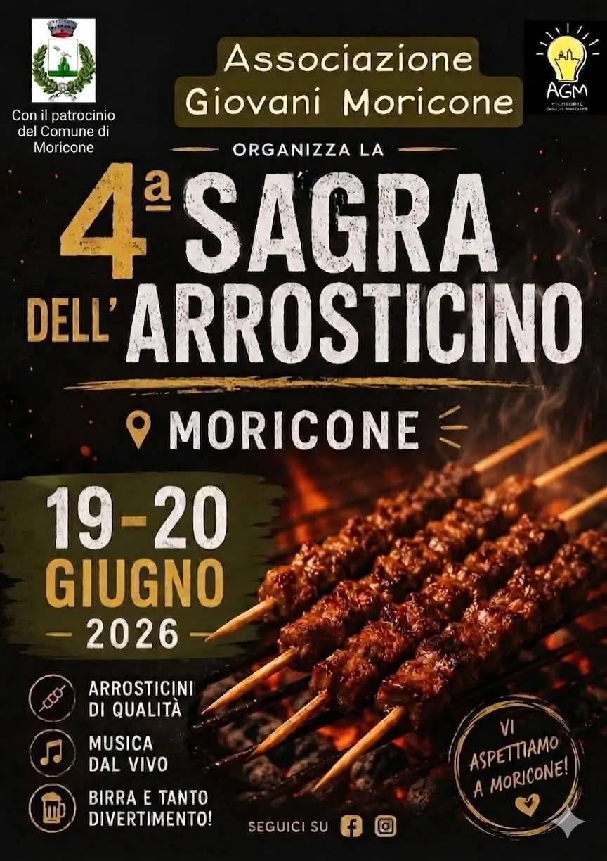 Locandina 4ª Sagra dell'Arrosticino 2026 a Moricone (Roma)