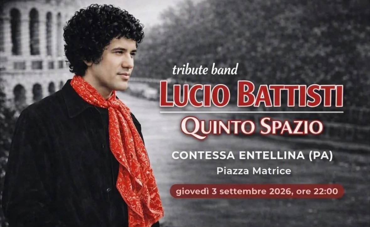 Locandina Lucio Battisti Tribute Band Quinto Spazio 2026 a Contessa Entellina (PA)