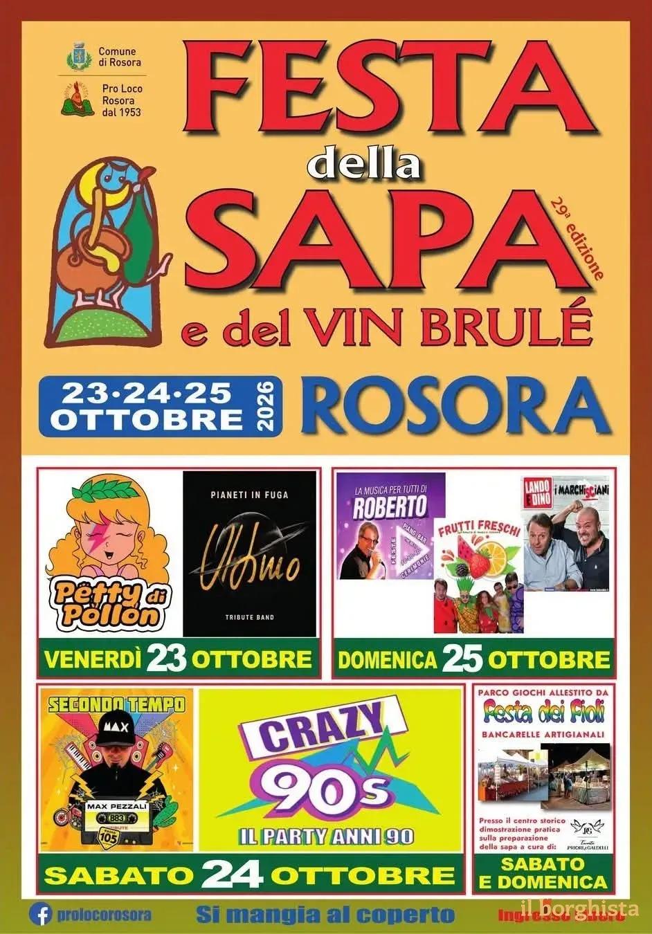 Locandina 29ª Festa della Sapa e del Vin Brulè 2026 a Rosora (Ancona)