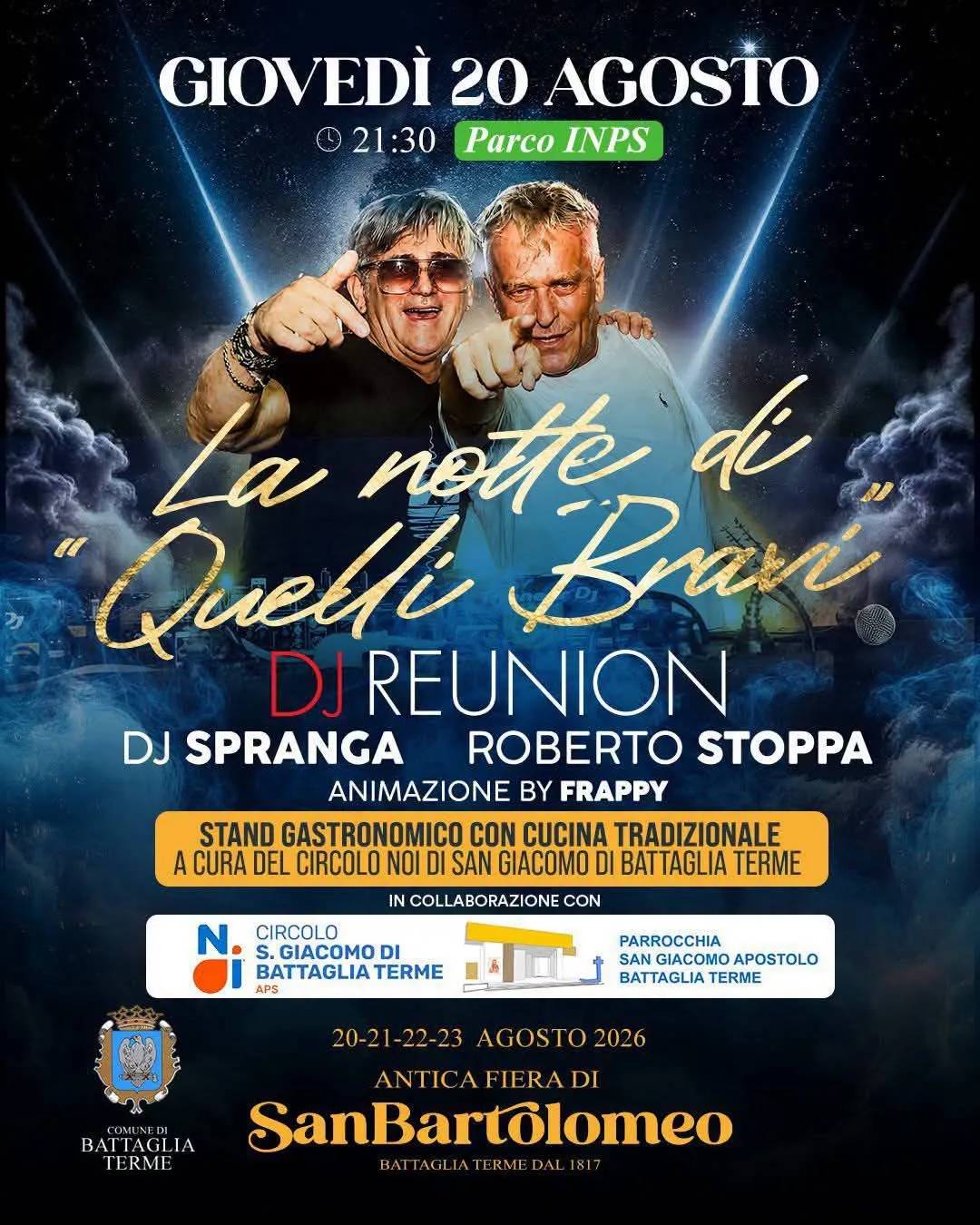 Locandina La notte di Quelli Bravi 2026 a Battaglia Terme (Padova)