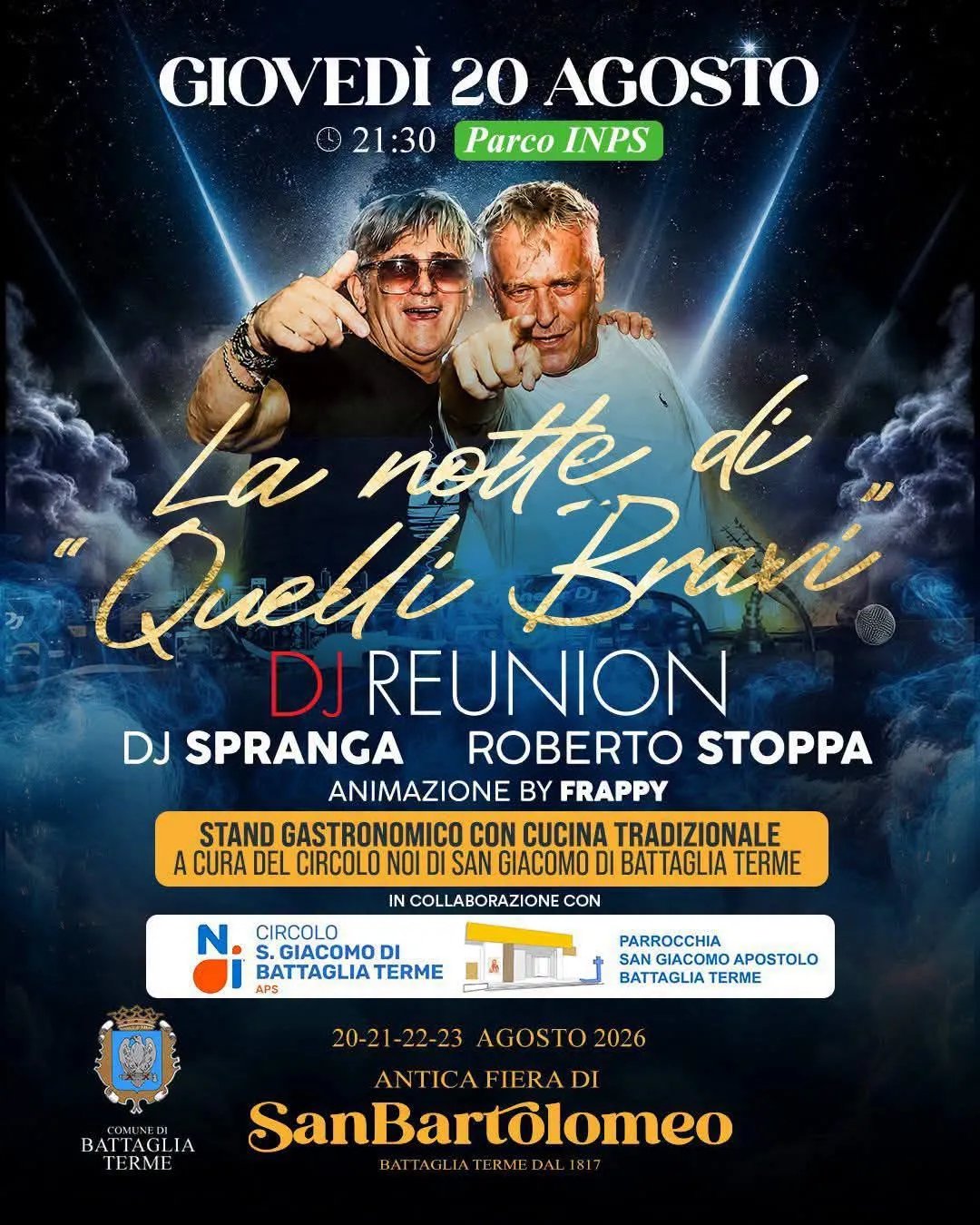 Locandina La notte di Quelli Bravi 2026 a Battaglia Terme (Padova)