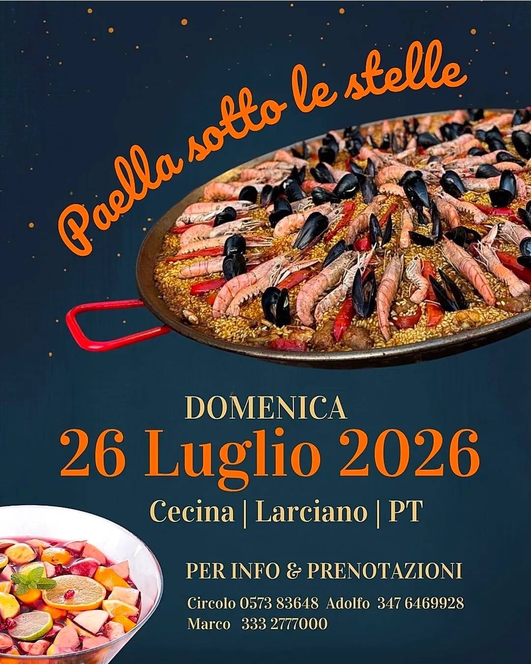 Locandina Paella sotto le stelle 2026 a Larciano (Pistoia)