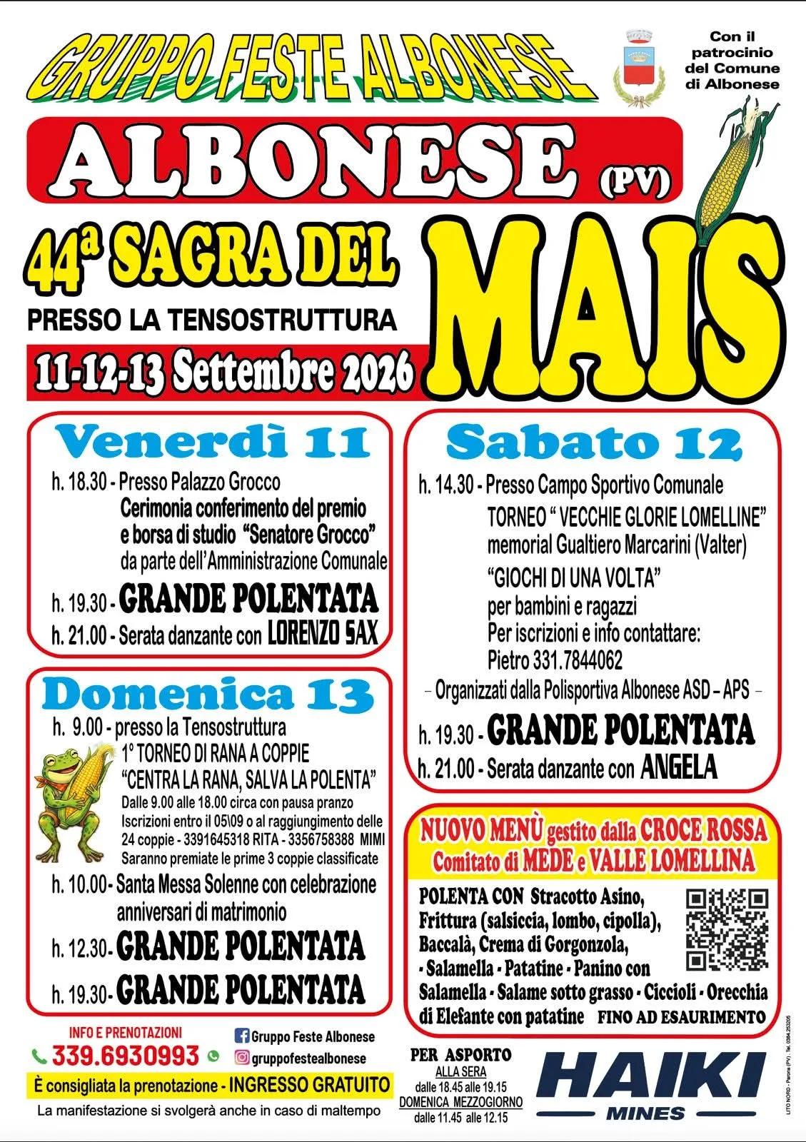 Locandina Sagra del Mais 2026 a Albonese (Pavia)