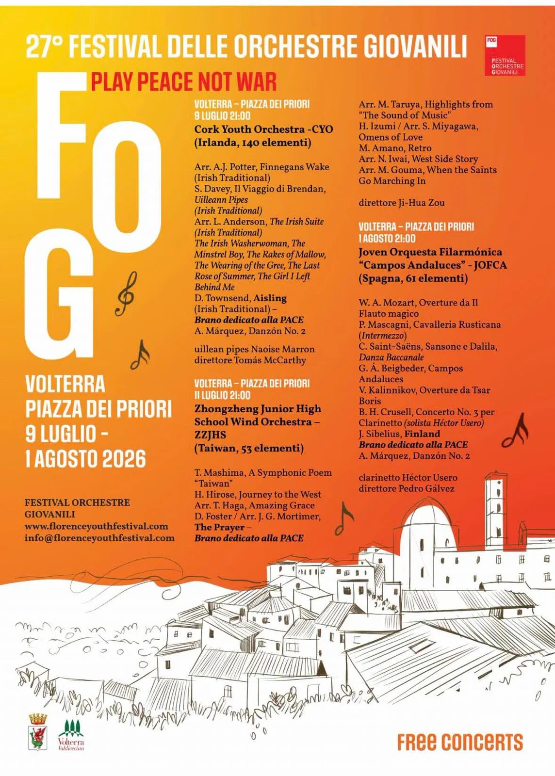 Locandina 27° Festival delle Orchestre Giovanili 2026 a Volterra (Pisa)