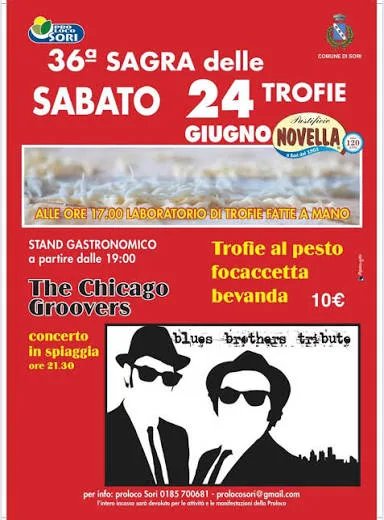 Locandina 36ª Sagra delle Trofie 2026 a Sori (Genova)