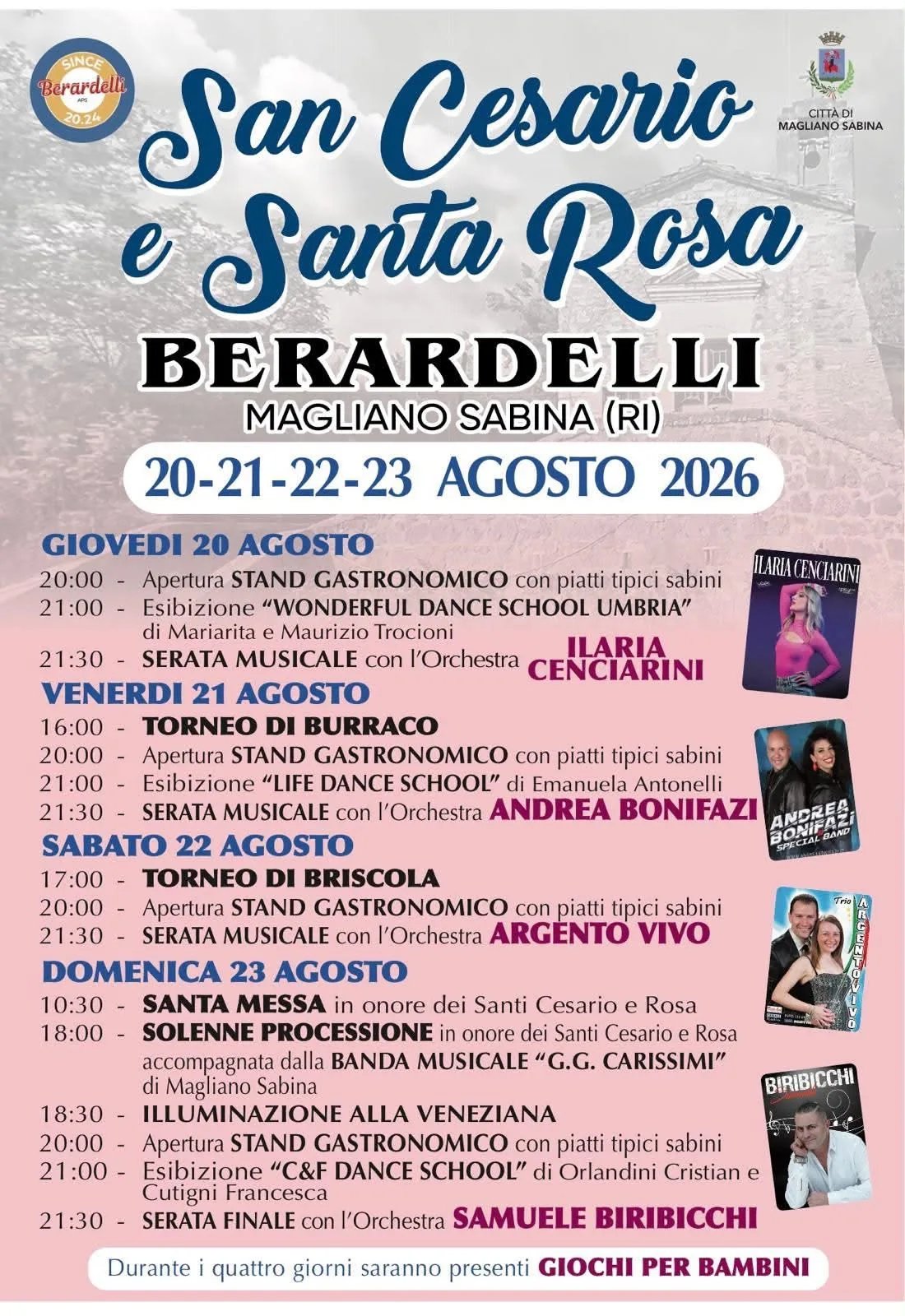 Locandina calendario eventi agosto 2026 a Magliano Sabina (Rieti)