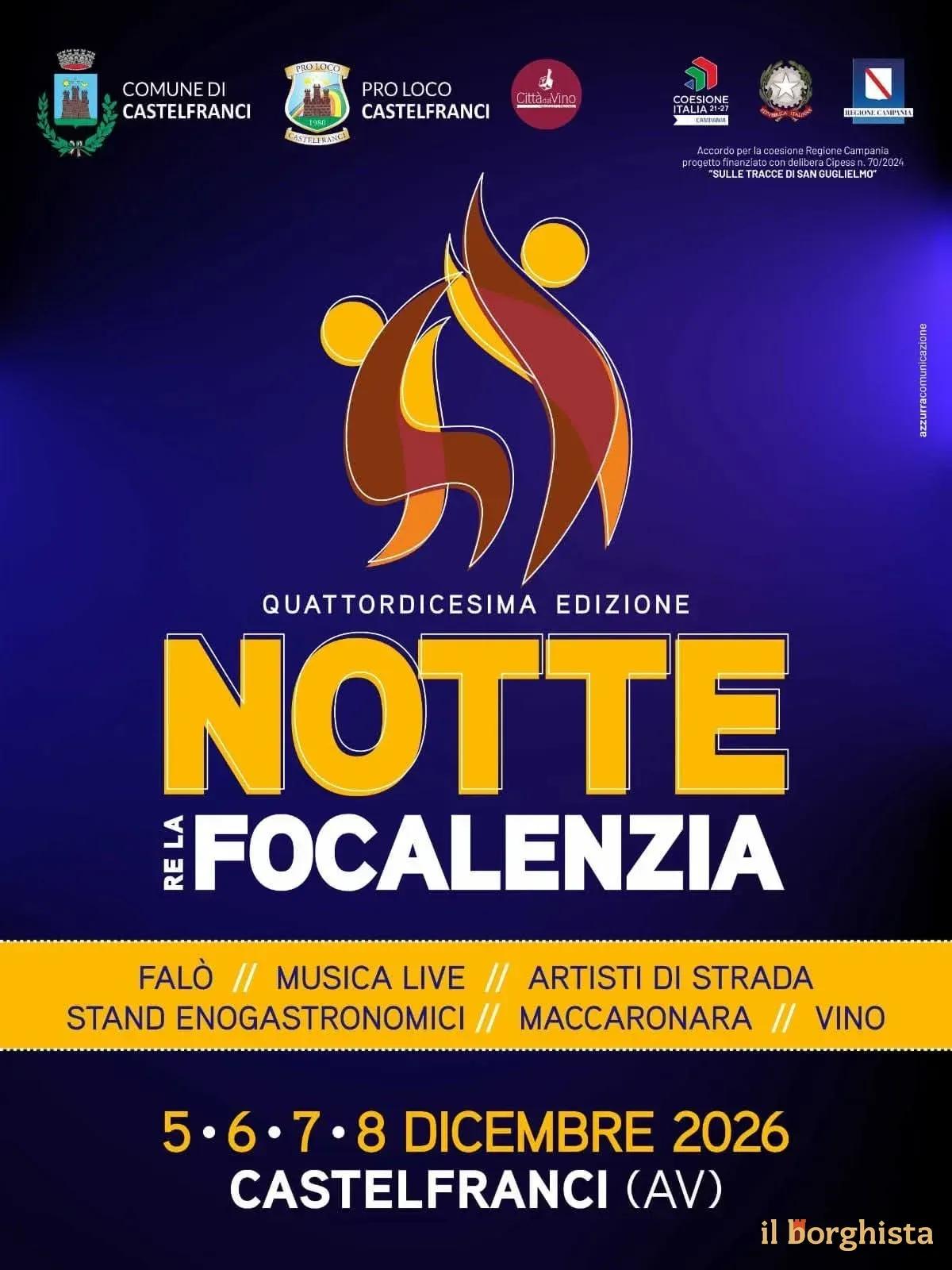 Locandina 14ª Notte della Focalenzia 2026 a Castelfranci (Avellino)
