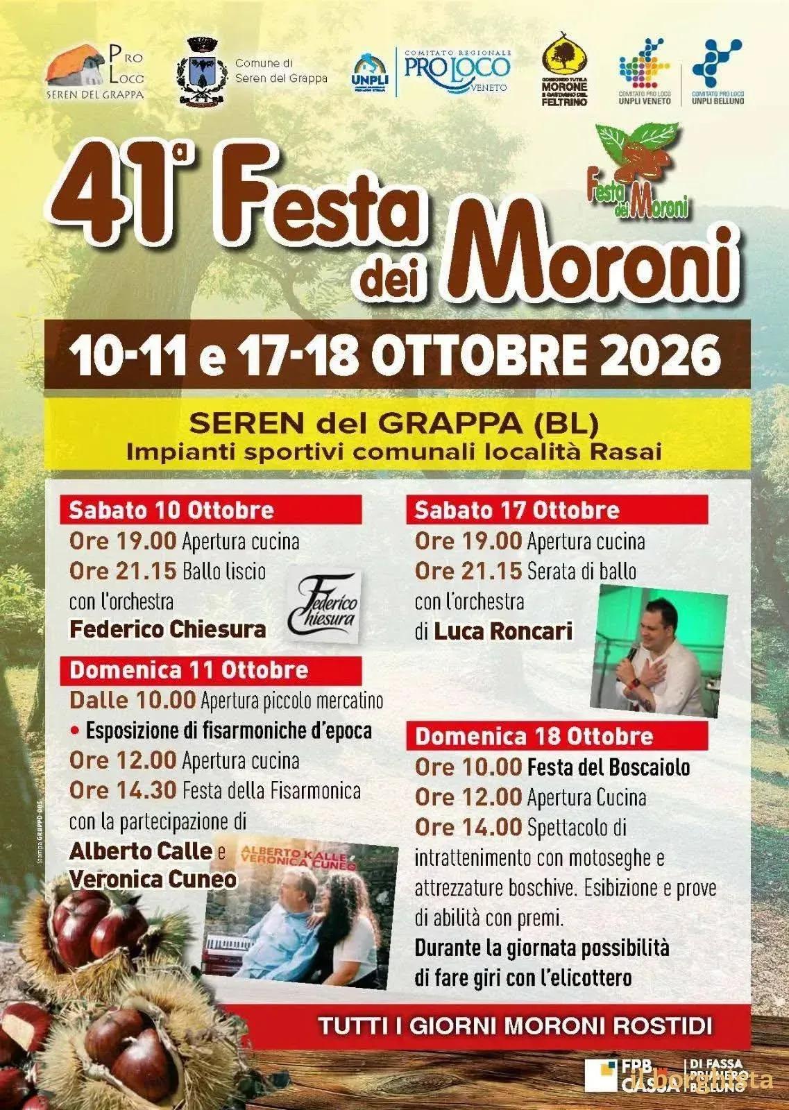 Locandina 41ª Festa dei Moroni 2026 a Seren del Grappa (Belluno)