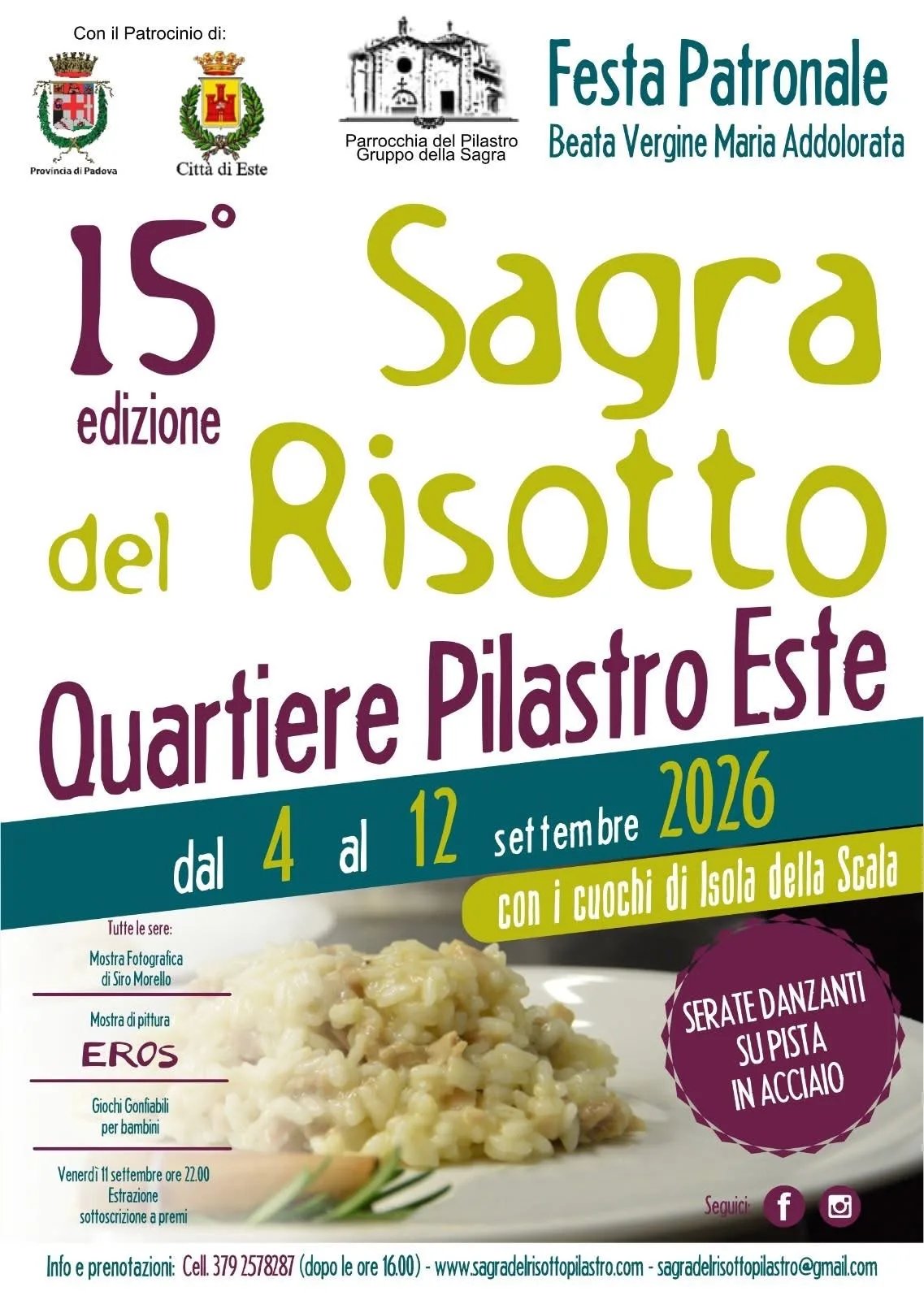Locandina 15ª Sagra del Risotto Quartiere Pilastro Este 2026 a Este (Padova)