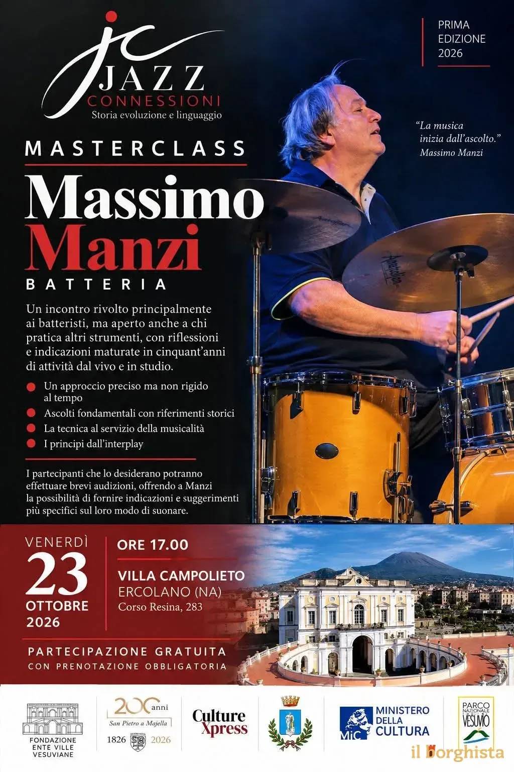 Locandina Prima Edizione Jazz Connessioni 2026 a Ercolano (Napoli)