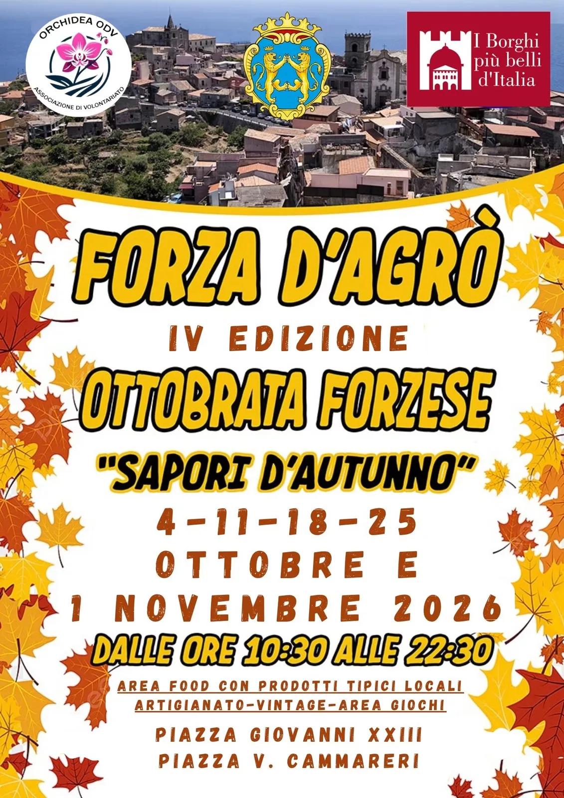 Locandina calendario eventi autunno 2026 a Forza d'Agrò (Messina)