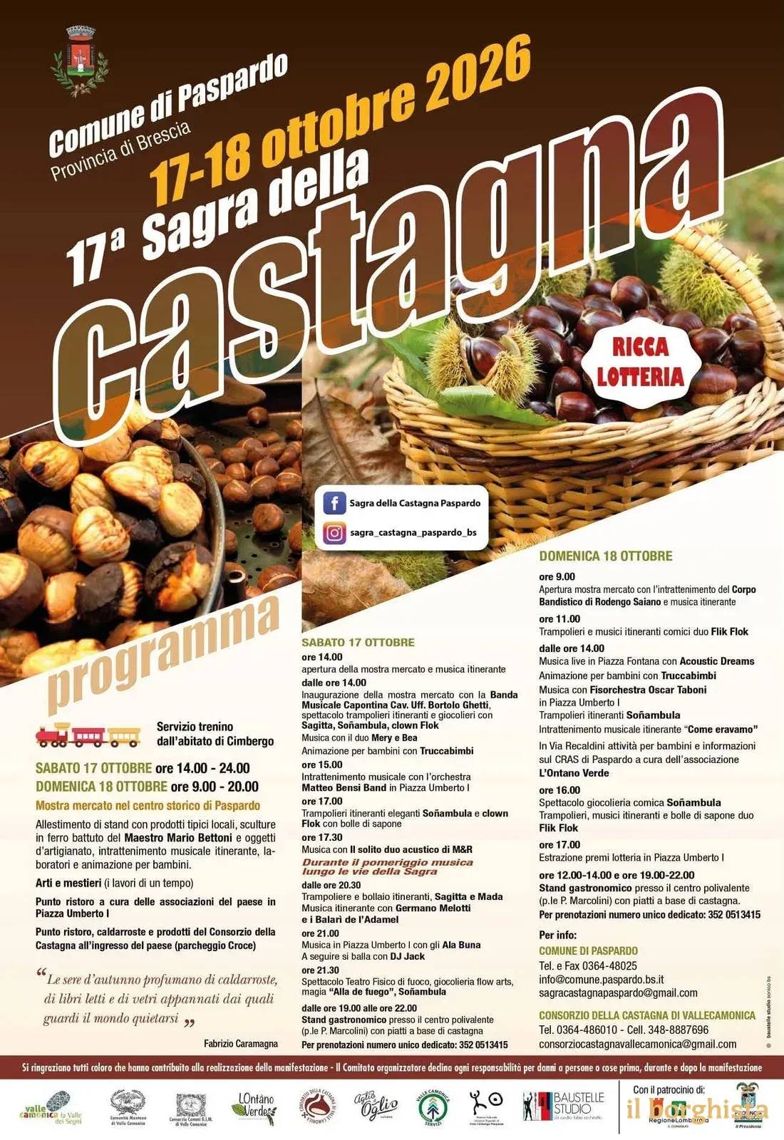 Locandina 17ª Sagra della Castagna 2026 a Paspardo (Brescia)