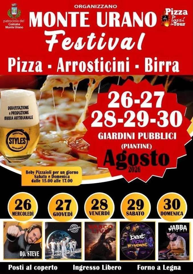 Locandina Monte Urano Festival Pizza Arrosticini Birra 2026 a Monte Urano (Fermo)