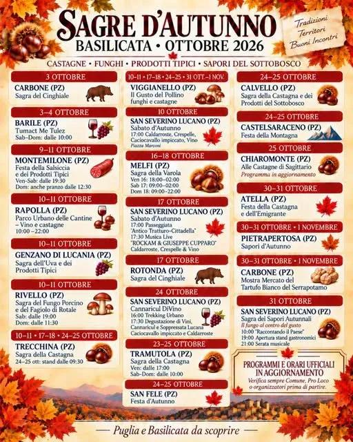Locandina calendario eventi ottobre 2026 a Carbone (Potenza)