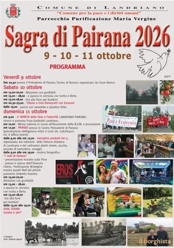 Locandina 2ª Marcia della Pace Landriano–Pairana e Sagra di Pairana 2026 a Landriano (Pavia)