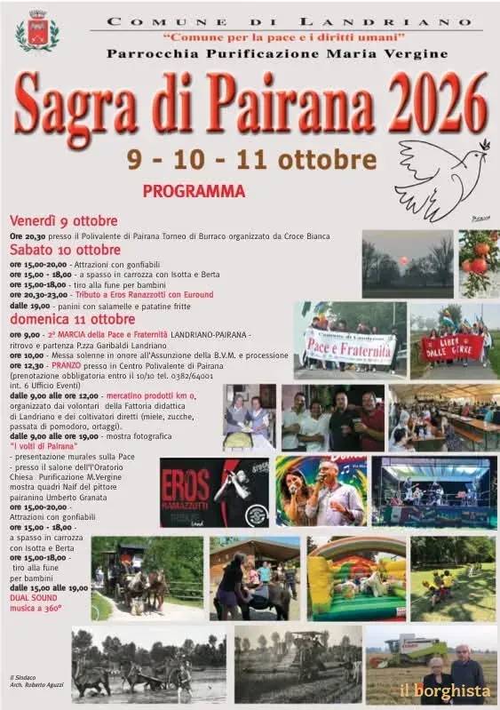 Locandina 2ª Marcia della Pace Landriano–Pairana e Sagra di Pairana 2026 a Landriano (Pavia)