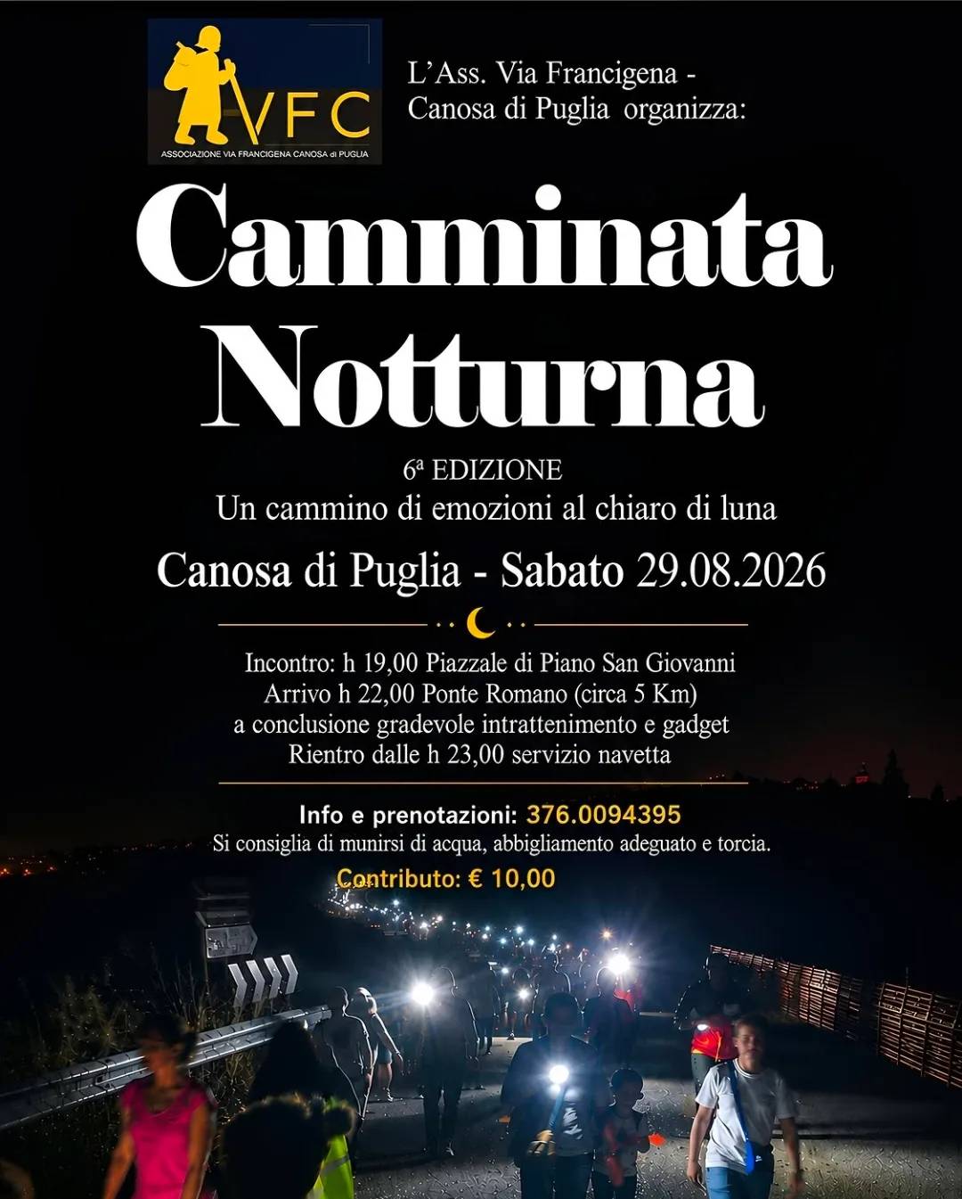 Locandina 6ª Camminata Notturna 2026 a Canosa di Puglia (Barletta-andria-trani)