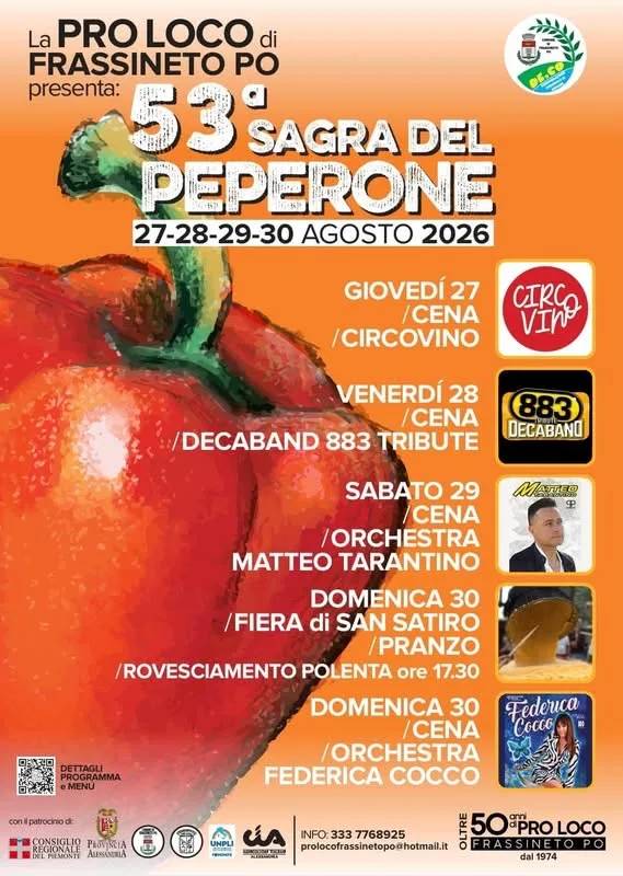 Locandina 53ª Sagra del Peperone 2026 a Frassineto Po (Alessandria)