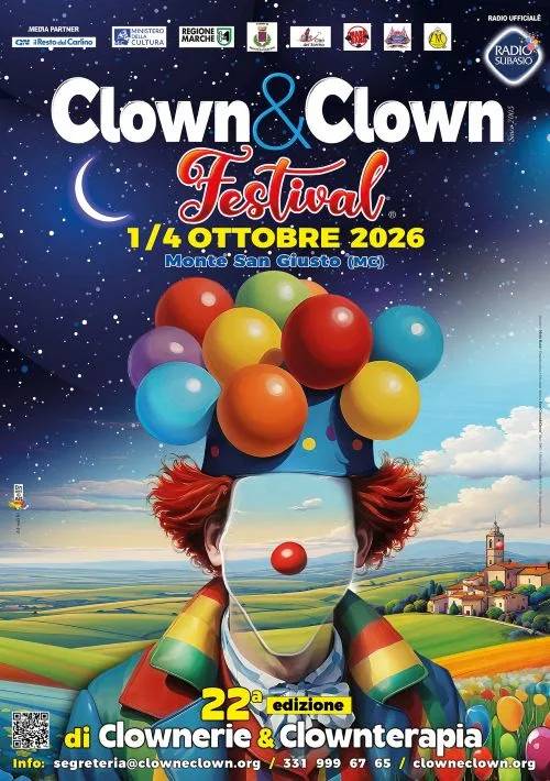 Locandina 22ª edizione del Clown&Clown Festival 2026 a Monte San Giusto (Macerata)