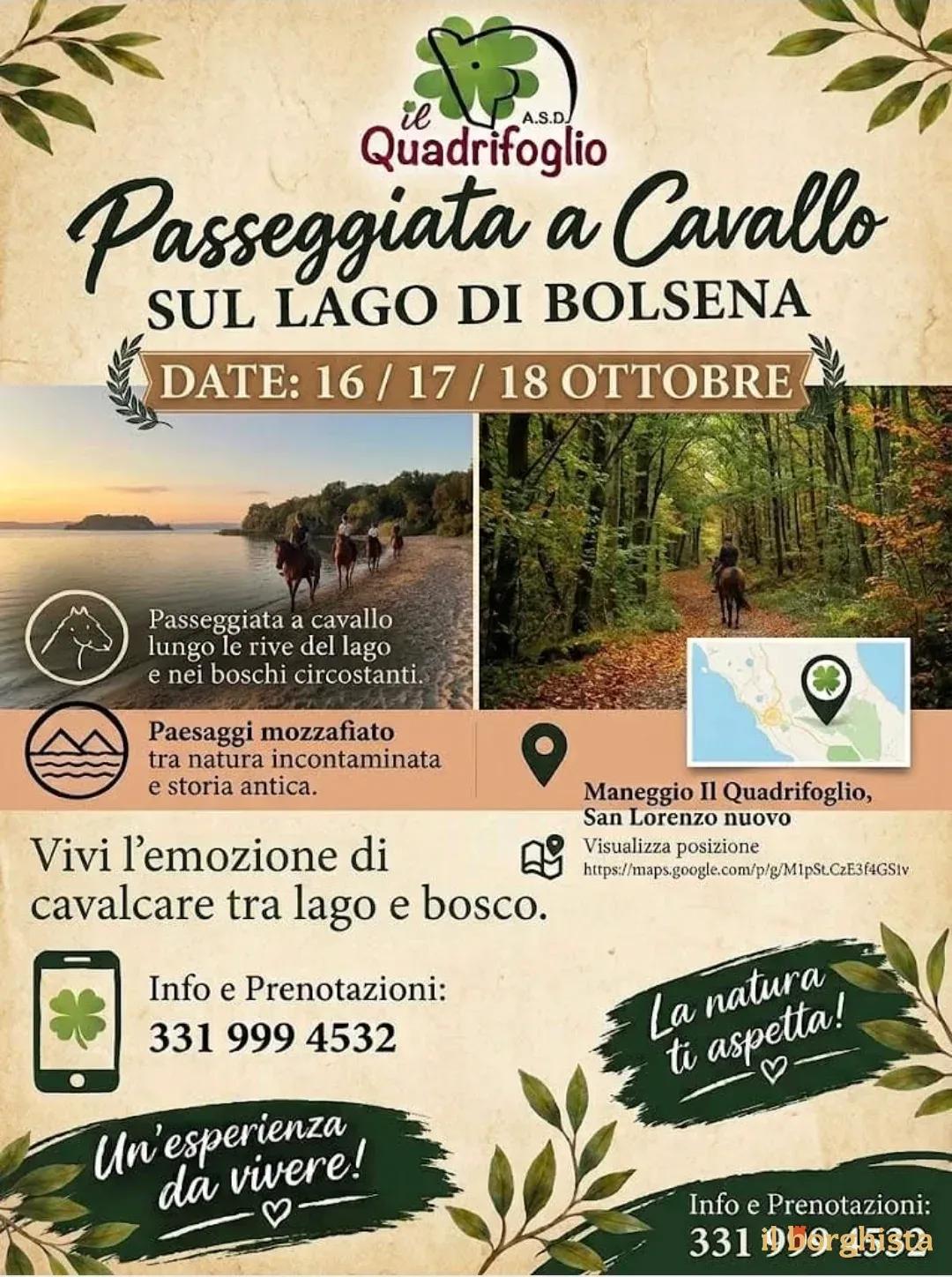 Locandina Passeggiata a Cavallo sul Lago di Bolsena 2026 a San Lorenzo Nuovo (Viterbo)