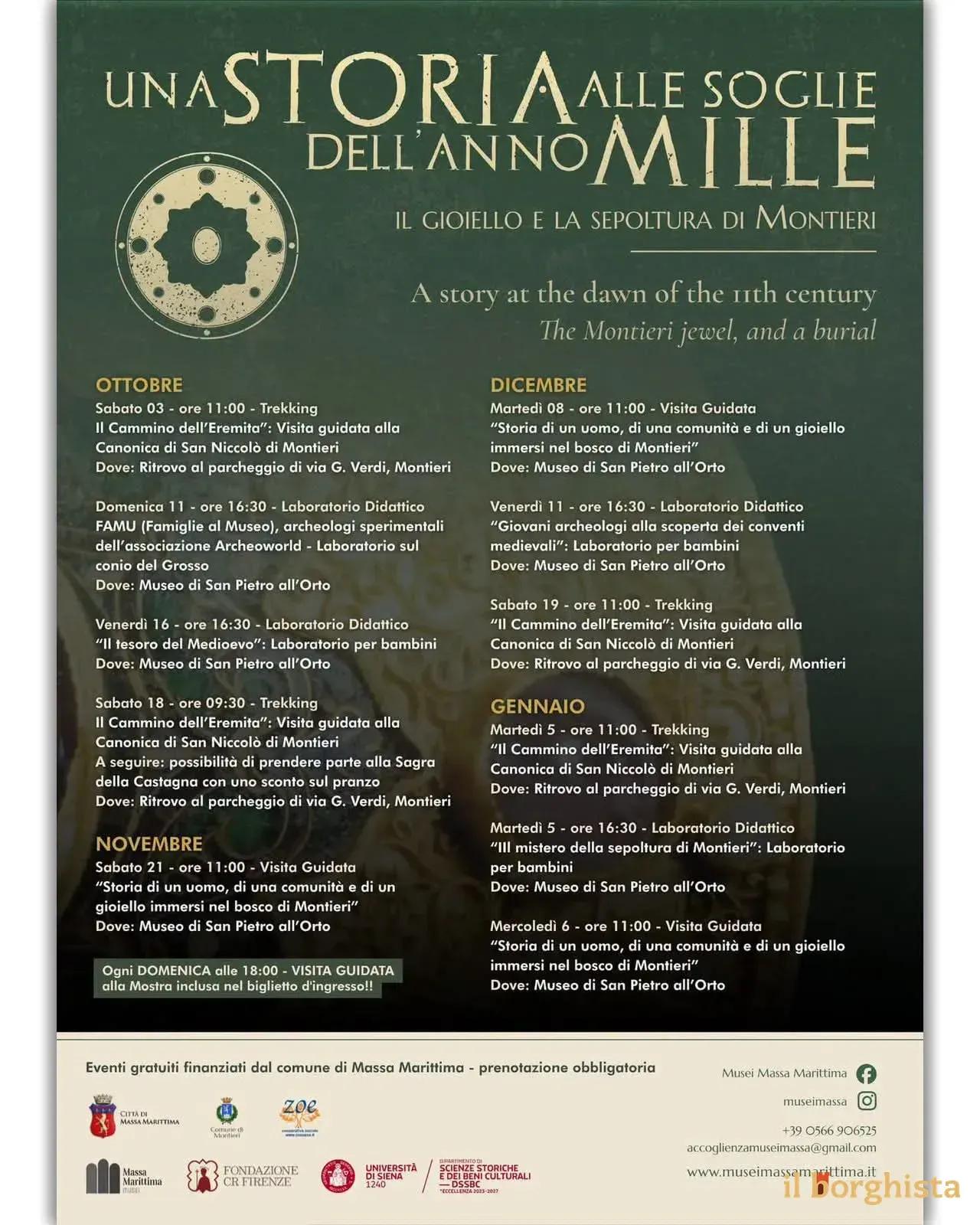 Locandina calendario eventi gennaio-dicembre 2026 a Montieri (Grosseto)
