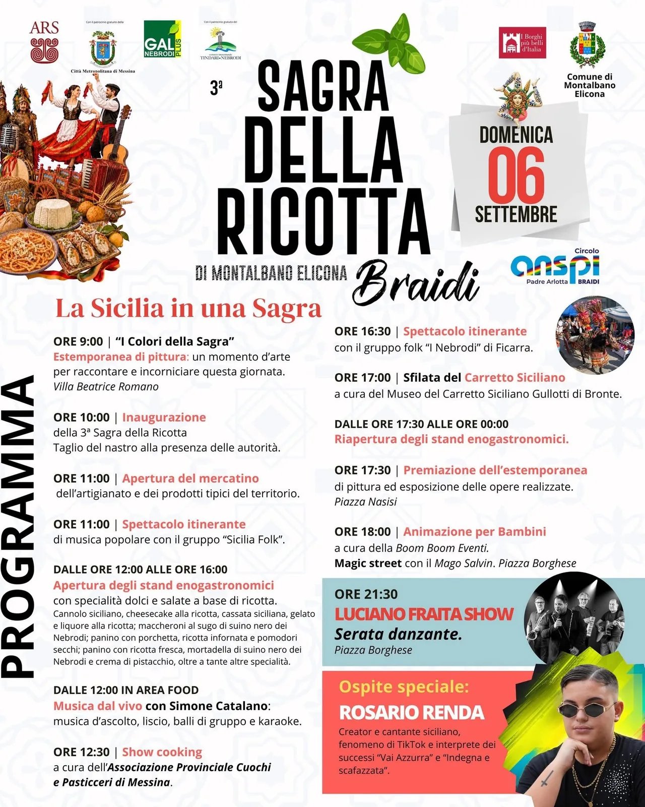 Locandina 3ª Sagra della Ricotta di Montalbano Elicona 2026 a Montalbano Elicona (Messina)