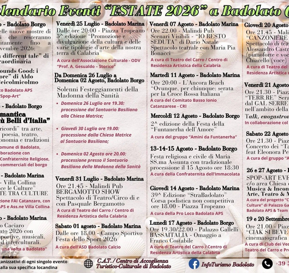 Locandina calendario eventi estate 2026 a Badolato (Catanzaro)
