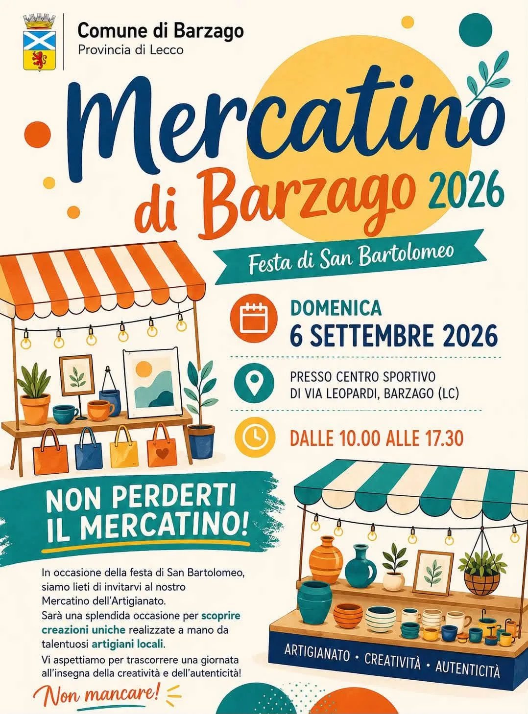 Locandina Mercatino di Barzago 2026 - Festa di San Bartolomeo a Barzago (Lecco)