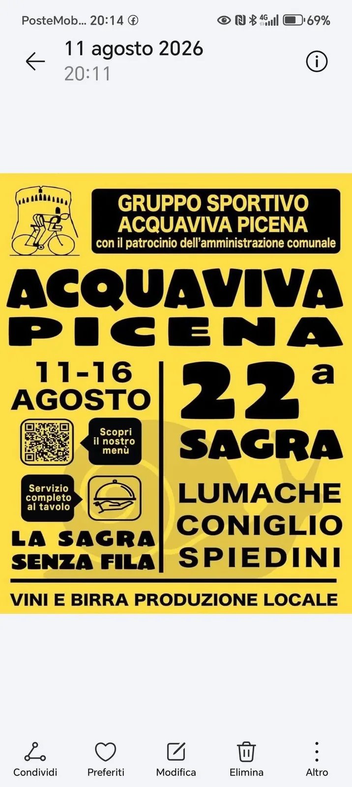 Locandina 22ª Sagra Lumache Coniglio Spiedini 2026 a Acquaviva Picena (Ascoli Piceno)