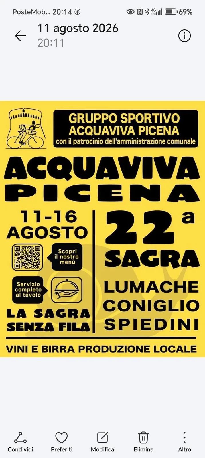Sagra Lumache Coniglio Spiedini — Acquaviva Picena